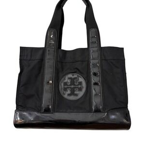 Tory Burch Black Nylon Patent Leather Trim Lightweight Everyday Tote Bag